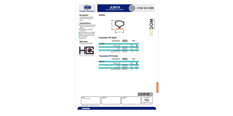 FICHA JUNTA E-135 - 6.5 - 6 MN HG20 PREMIUM