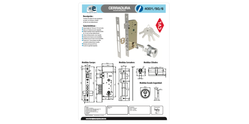 FICHA CERRADURA 4001 50 6