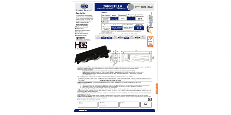 FICHA CARRETILLA RIEL INOX GTT-18022-HK-AX HG20 PREMIUM
