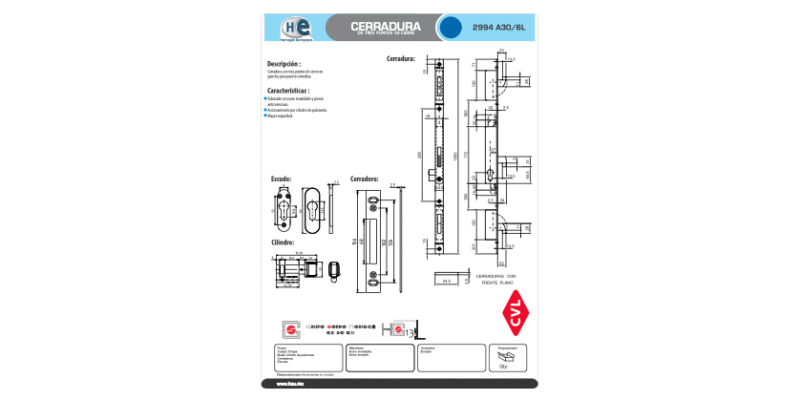 FICHA CERRADURA 2994 A30 6L