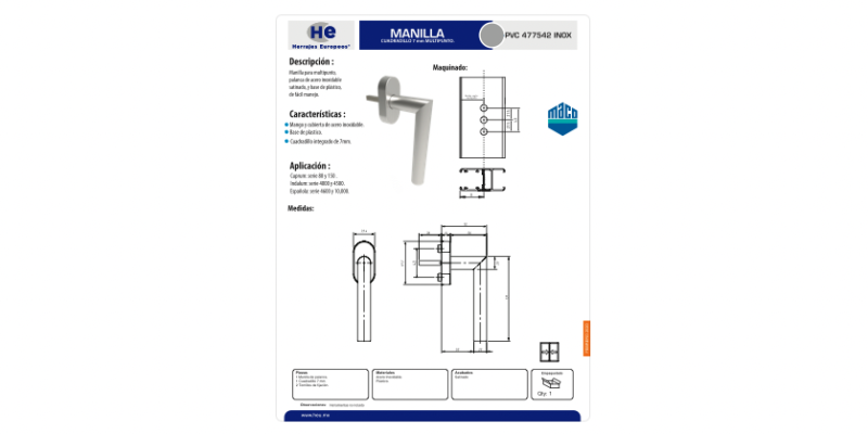 FICHA MANILLA PVC 477542 INOX