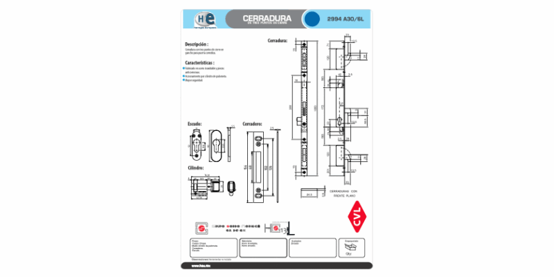 FICHA CERRADURA 2994 A30 6L