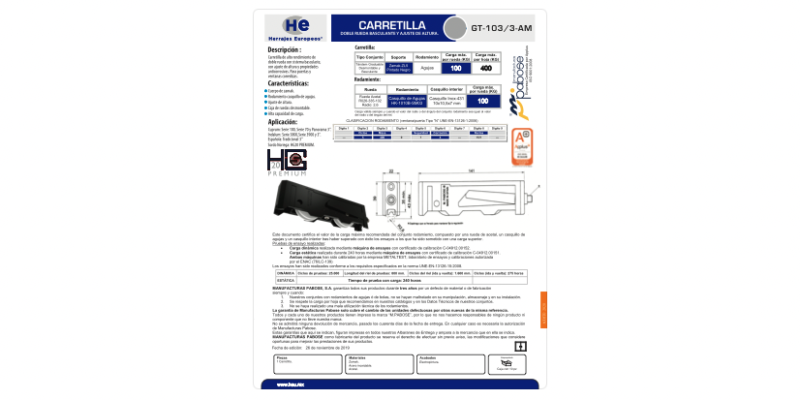 FICHA CARRETILLA GT-103 3 AM HG20 PREMIUM