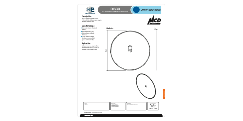 FICHA DISCO DE CORTE 400 mm