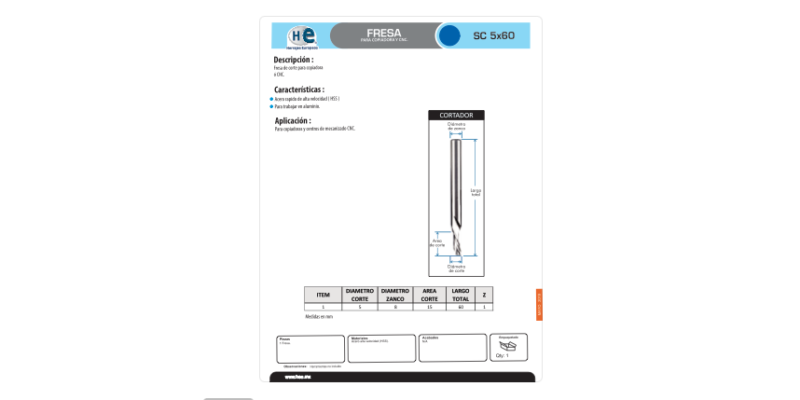 FICHA FRESA SC 5 x 60