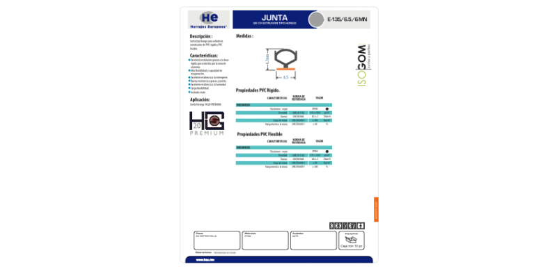 FICHA JUNTA  E-135 - 6.5 - 6 MN HG20 PREMIUM