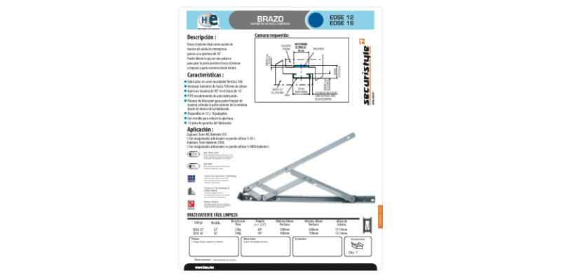FICHA BRAZOS BATIENTE FACIL LIMPIEZA EDSE 12 Y EDSE 16