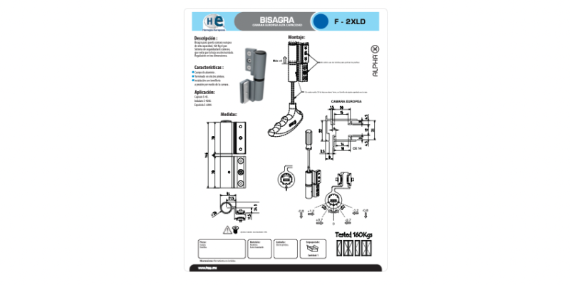 Ficha F 2XLD BISAGRA CAMARA EUROPEA